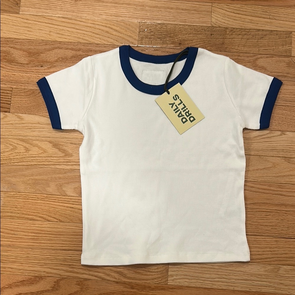 Daily Drills ribbed baby tee white & blue